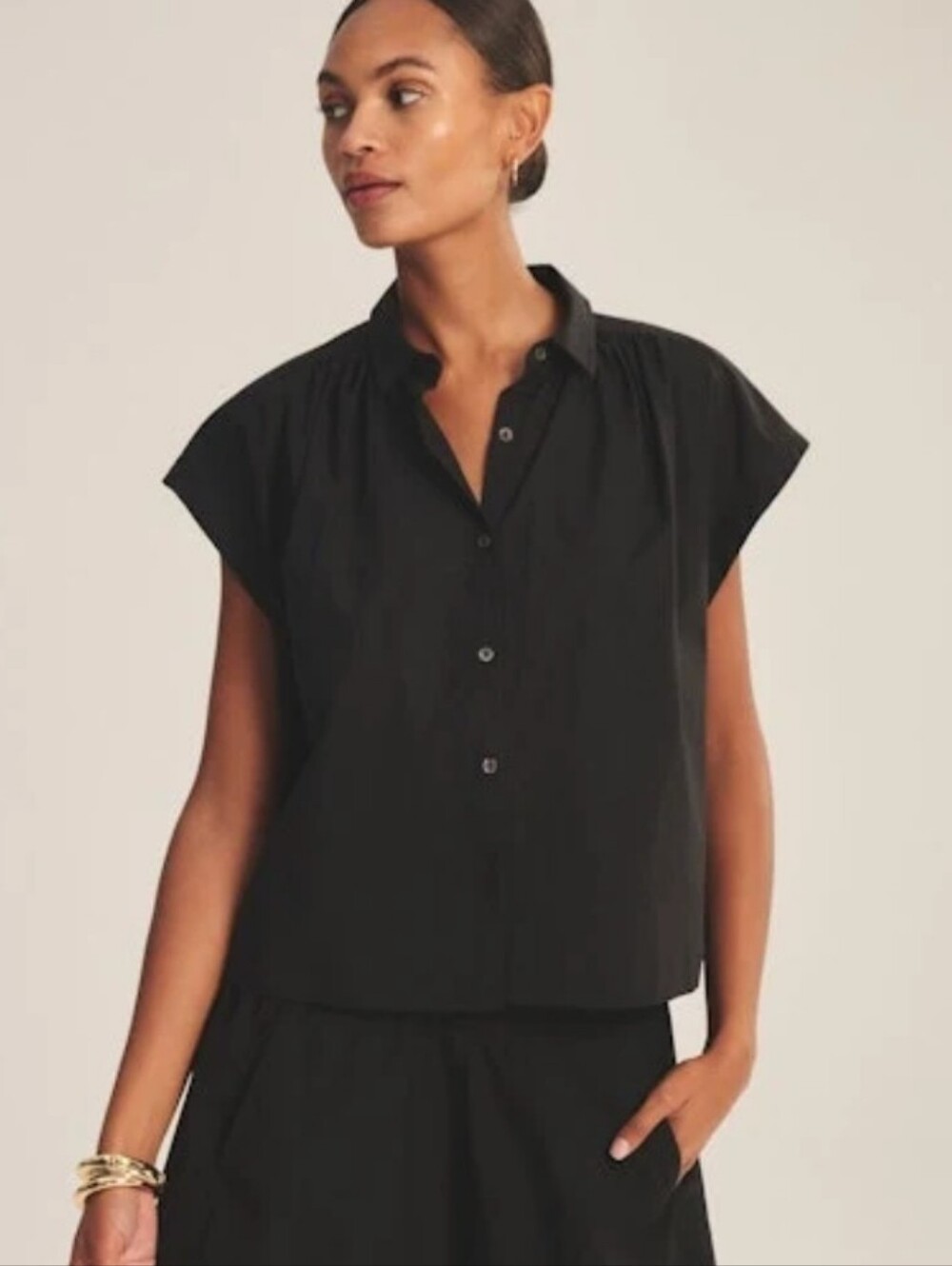 Apiece Apart Organic Cotton Voile Cap Sleeve Oversized Button Up Shirt Blouse